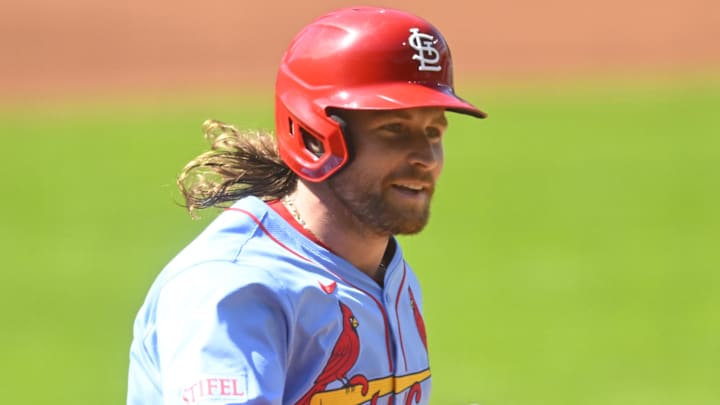 Jun 28, 2025; Cleveland, Ohio, USA; St. Louis Cardinals second baseman Brendan Donovan (33) runs the bases on his solo home run in the first inning against the Cleveland Guardians at Progressive Field. Mandatory Credit: David Richard-Imagn Images Jun 28, 2025; Cleveland, Ohio, USA; St. Louis Cardinals second baseman Brendan Donovan (33) runs the bases on his solo home run in the first inning against the Cleveland Guardians at Progressive Field. Mandatory Credit: David Richard-Imagn Images