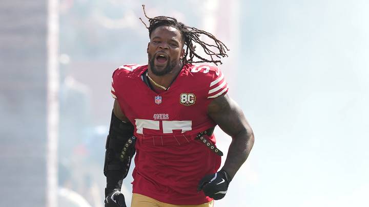 Oct 4, 2026; Santa Clara, California, USA; San Francisco 49ers linebacker Dre Greenlaw (57) jogs on the field before the game against the Denver Broncos at Levi's Stadium. Mandatory Credit: Darren Yamashita-Imagn Images Oct 4, 2026; Santa Clara, California, USA; San Francisco 49ers linebacker Dre Greenlaw (57) jogs on the field before the game against the Denver Broncos at Levi's Stadium. Mandatory Credit: Darren Yamashita-Imagn Images