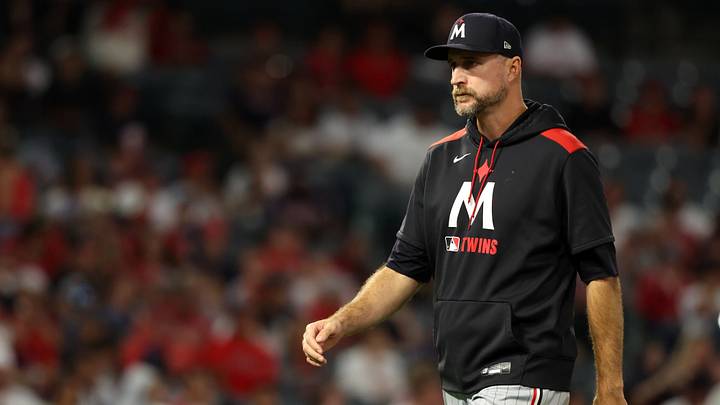 Sep 8, 2025; Anaheim, California, USA; Minnesota Twins manager Rocco Baldelli (5) walks back to the dugout during a pitching change in the seventh inning against the Los Angeles Angels at Angel Stadium. Mandatory Credit: Kiyoshi Mio-Imagn Images Sep 8, 2025; Anaheim, California, USA; Minnesota Twins manager Rocco Baldelli (5) walks back to the dugout during a pitching change in the seventh inning against the Los Angeles Angels at Angel Stadium. Mandatory Credit: Kiyoshi Mio-Imagn Images