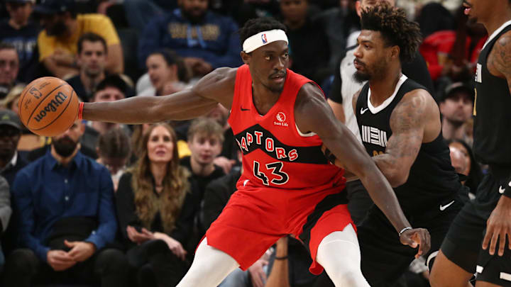 Jan 3, 2024; Memphis, Tennessee, USA; Toronto Raptors forward Pascal Siakam (43) handles the ball as