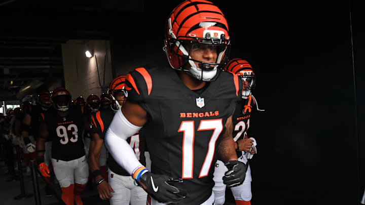 Aug 7, 2025; Philadelphia, Pennsylvania, USA; Cincinnati Bengals wide receiver Cole Burgess (17) in the tunnel against the Philadelphia Eagles at Lincoln Financial Field. 