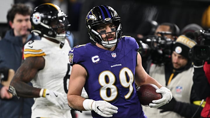 Baltimore Ravens tight end Mark Andrews against the Pittsburgh Steelers in the second quarter in an AFC wild card game.