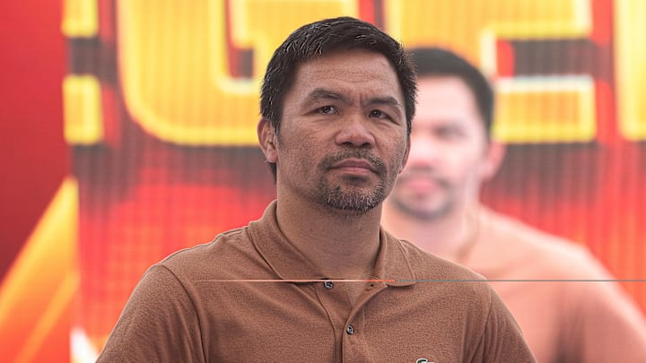 Manny Pacquiao, a Filipino boxer seen during a press conference on July 21, 2023.