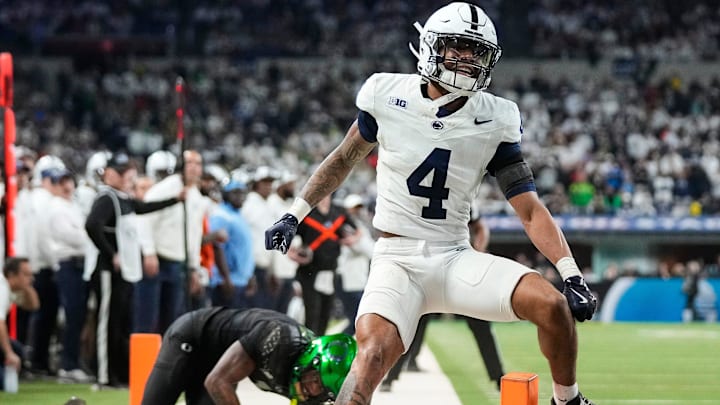 Penn State Nittany Lions cornerback A.J. Harris (4) breaks up a pass vs. Oregon in the Big Ten Championship Game at Lucas Oil Stadium in Indianapolis.