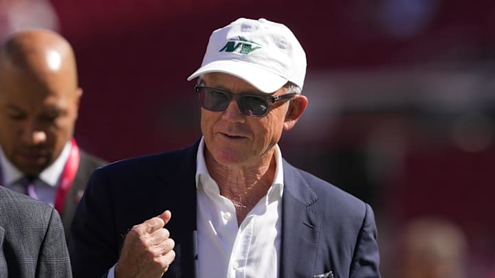 Sep 9, 2024; Santa Clara, California, USA; New York Jets owner Woody Johnson walks on the field before the game against the San Francisco 49ers at Levi's Stadium. 