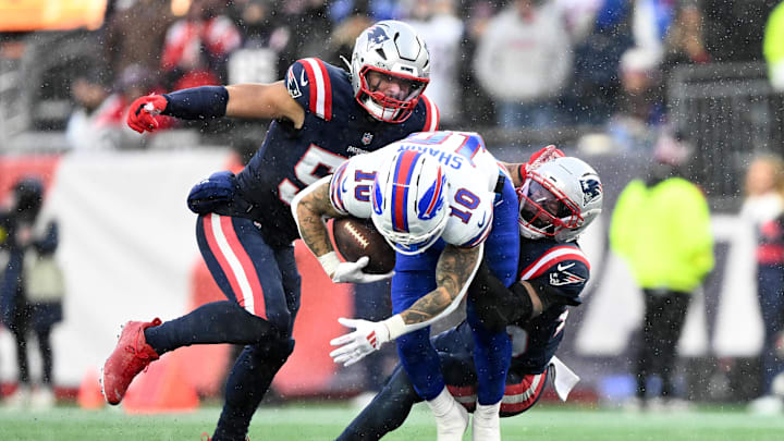 Dec 14, 2025; Foxborough, Massachusetts, USA; Buffalo Bills wide receiver Khalil Shakir (10) runs against the New England Patriots during the second half at Gillette Stadium. Mandatory Credit: Brian Fluharty-Imagn Images Dec 14, 2025; Foxborough, Massachusetts, USA; Buffalo Bills wide receiver Khalil Shakir (10) runs against the New England Patriots during the second half at Gillette Stadium. Mandatory Credit: Brian Fluharty-Imagn Images