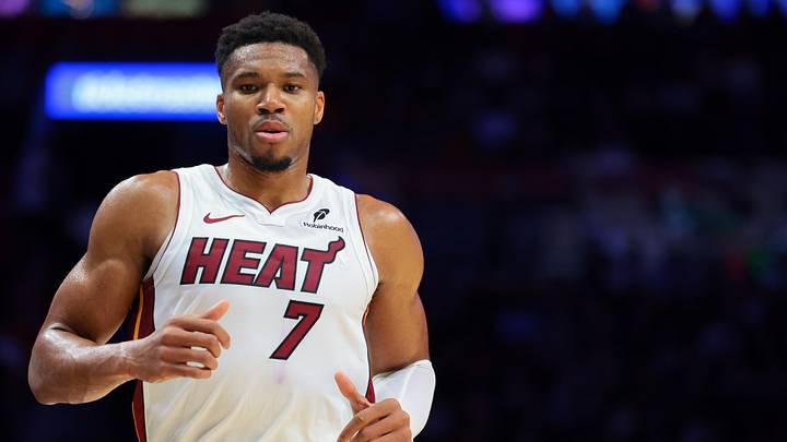 Oct 8, 2026; Miami, Florida, USA; Miami Heat forward Giannis Antetokounmpo (7) looks on against the New Orleans Pelicans during the second quarter at Kaseya Center. Mandatory Credit: Sam Navarro-Imagn Images Oct 8, 2026; Miami, Florida, USA; Miami Heat forward Giannis Antetokounmpo (7) looks on against the New Orleans Pelicans during the second quarter at Kaseya Center. Mandatory Credit: Sam Navarro-Imagn Images