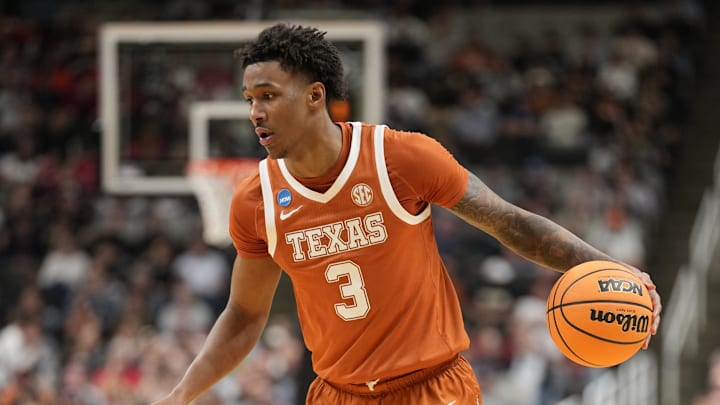 Mar 26, 2026; San Jose, CA, USA; Texas Longhorns forward Dailyn Swain (3) dribbles the ball against the Purdue Boilermakers in the second half during the Sweet 16. Mar 26, 2026; San Jose, CA, USA; Texas Longhorns forward Dailyn Swain (3) dribbles the ball against the Purdue Boilermakers in the second half during the Sweet 16.