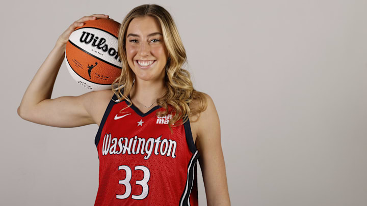 Apr 28, 2025; Washington, DC, USA; Washington Mystics guard Lucy Olsen (33) poses for a portrait during Mystics Media Day at CareFirst Arena. Mandatory Credit: Geoff Burke-Imagn Images Apr 28, 2025; Washington, DC, USA; Washington Mystics guard Lucy Olsen (33) poses for a portrait during Mystics Media Day at CareFirst Arena. Mandatory Credit: Geoff Burke-Imagn Images