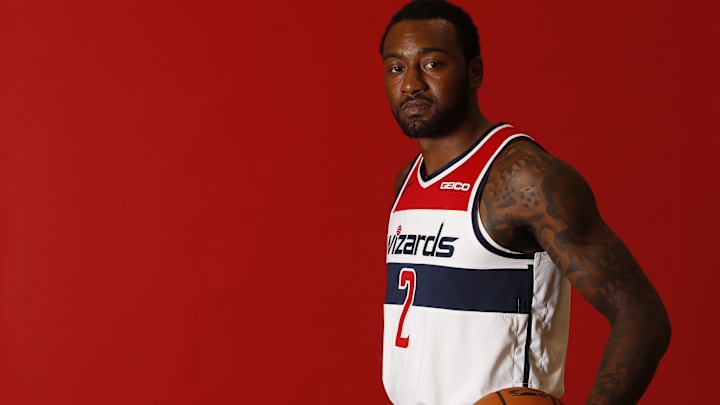 Sep 30, 2019; Washington, DC, USA; Washington Wizards guard John Wall (2) poses for a portrait during Washington Wizards media day at Medstar Wizards Performance Center. Mandatory Credit: Geoff Burke-Imagn Images