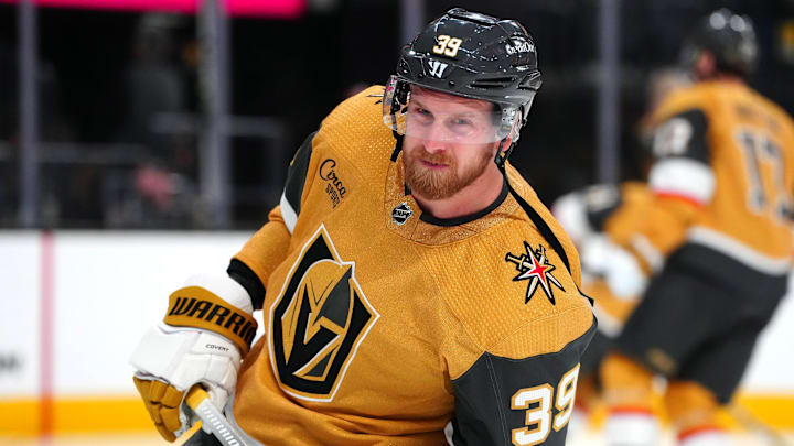 Mar 7, 2024; Las Vegas, Nevada, USA; Vegas Golden Knights right wing Anthony Mantha (39) warms up