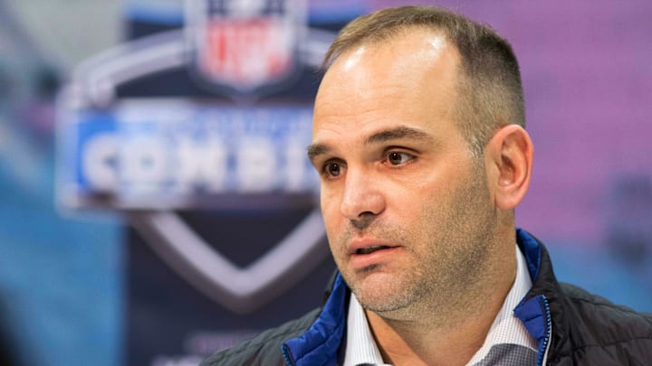 Feb 27, 2019; Indianapolis, IN, USA; Jacksonville Jaguars general manager Dave Caldwell speaks to media during the 2019 NFL Combine at Indianapolis Convention Center. Mandatory Credit: Trevor Ruszkowski-USA TODAY Sports