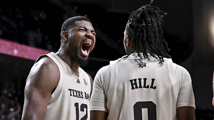 Texas A&M Aggies forward Rashaun Agee reacts after getting fouled during the second half against the Ole Miss Rebels at Reed Arena.