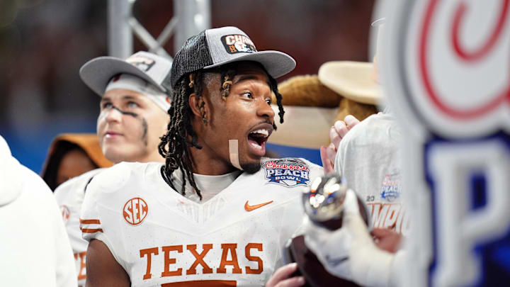 Jan 1, 2025; Atlanta, GA, USA; Texas Longhorns wide receiver Isaiah Bond (7) after winning the Peach Bowl at Mercedes-Benz Stadium. Mandatory Credit: Dale Zanine-Imagn Images