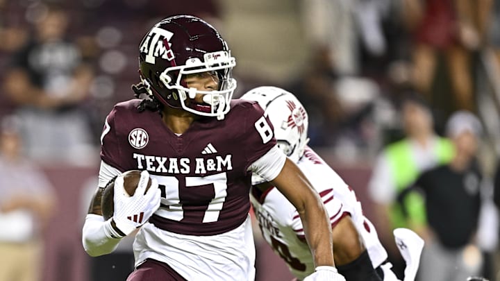 Texas A&M Aggies wide receiver Ashton Bethel-Roman (87) runs the ball during the second half against the New Mexico State Aggies at Kyle Field. 