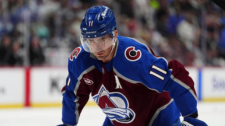 Apr 16, 2026; Denver, Colorado, USA; Colorado Avalanche center Brock Nelson (11) during the first period against the Seattle Kraken at Ball Arena. Mandatory Credit: Ron Chenoy-Imagn Images