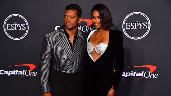 Jul 20, 2022; Los Angeles, CA, USA; Denver Broncos quarterback Russell Wilson and recording artist Ciara arrive at the Red Carpet for the 2022 ESPY at Dolby Theater. 