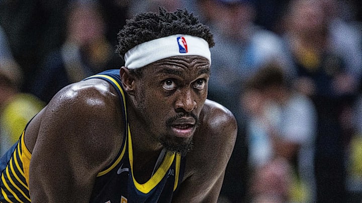 Indiana Pacers forward Pascal Siakam (43) in the second half against the Golden State Warriors at Gainbridge Fieldhouse. Indiana Pacers forward Pascal Siakam (43) in the second half against the Golden State Warriors at Gainbridge Fieldhouse.