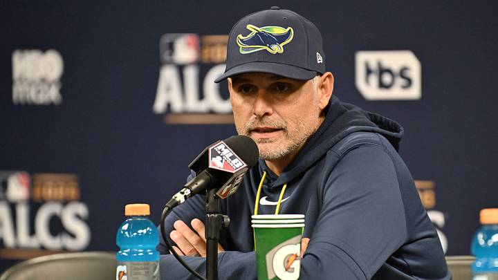 Oct 13, 2026; St. Petersburg, Florida, USA; Tampa Bay Rays manager Kevin Cash (16) speaks to the media after game two of the ALCS against the Cleveland Guardians in the 2026 MLB Playoffs at Tropicana Field. Mandatory Credit: Jonathan Dyer-Imagn Images Oct 13, 2026; St. Petersburg, Florida, USA; Tampa Bay Rays manager Kevin Cash (16) speaks to the media after game two of the ALCS against the Cleveland Guardians in the 2026 MLB Playoffs at Tropicana Field. Mandatory Credit: Jonathan Dyer-Imagn Images