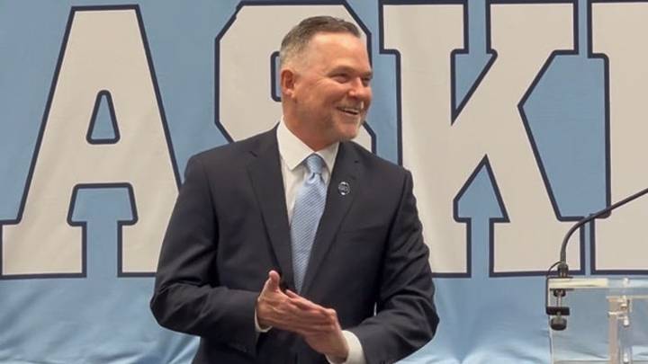 UNC basketball coach Michael Malone during his introductory press conference on April 7, 2026, inside the Smith Center.