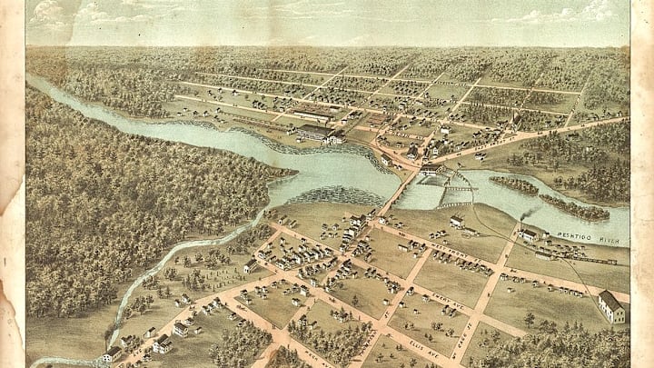 The small torn of Peshtigo, Wisconsin, before being destroyed by fire.