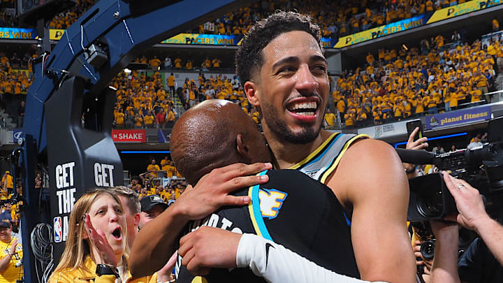 Tyrese Haliburton and his father, John, on April 29, 2025.