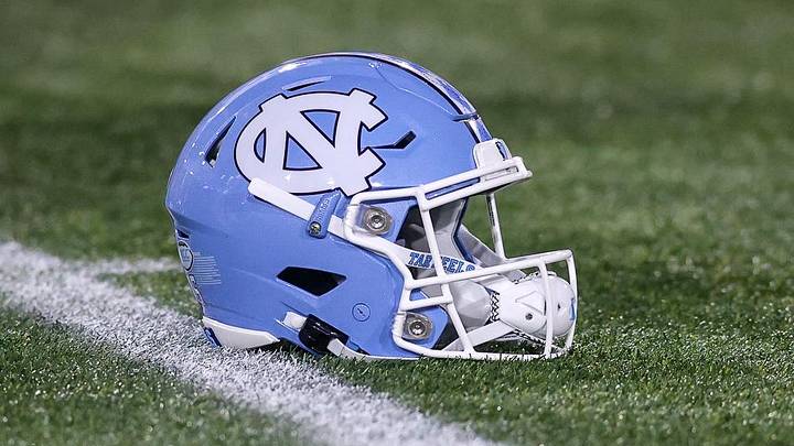 Oct 28, 2023; Atlanta, Georgia, USA; A detailed view of a North Carolina Tar Heels helmet on the field before a game against the Georgia Tech Yellow Jackets at Bobby Dodd Stadium at Hyundai Field. Mandatory Credit: Brett Davis-Imagn Images