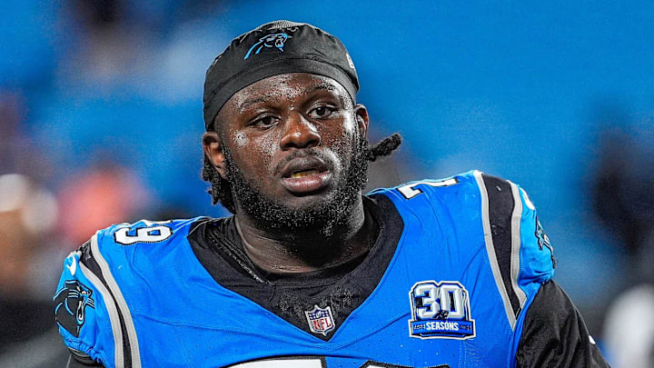 Oct 13, 2024; Charlotte, North Carolina, USA; Carolina Panthers offensive tackle Ikem Ekwonu (79) during the second half at Bank of America Stadium. Mandatory Credit: Jim Dedmon-Imagn Images Oct 13, 2024; Charlotte, North Carolina, USA; Carolina Panthers offensive tackle Ikem Ekwonu (79) during the second half at Bank of America Stadium. Mandatory Credit: Jim Dedmon-Imagn Images
