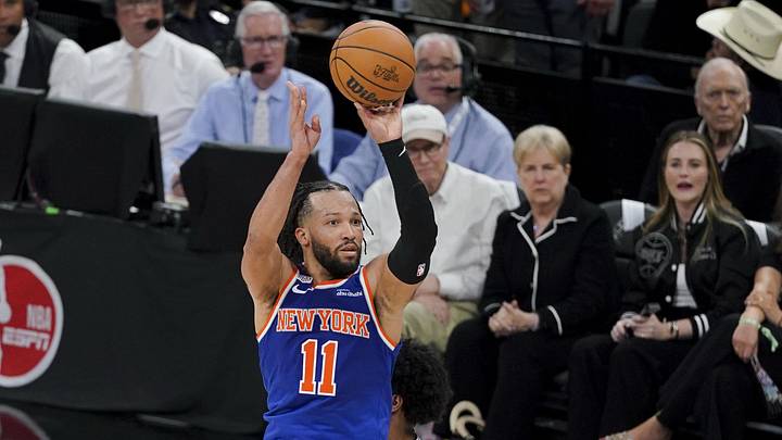Jun 13, 2026; San Antonio, Texas, USA; New York Knicks guard Jalen Brunson (11) makes a jump shot over San Antonio Spurs forward Victor Wembanyama (1) during the third quarter during game five of the 2026 NBA Finals at Frost Bank Center. Mandatory Credit: Dustin Safranek-Imagn Images Jun 13, 2026; San Antonio, Texas, USA; New York Knicks guard Jalen Brunson (11) makes a jump shot over San Antonio Spurs forward Victor Wembanyama (1) during the third quarter during game five of the 2026 NBA Finals at Frost Bank Center. Mandatory Credit: Dustin Safranek-Imagn Images