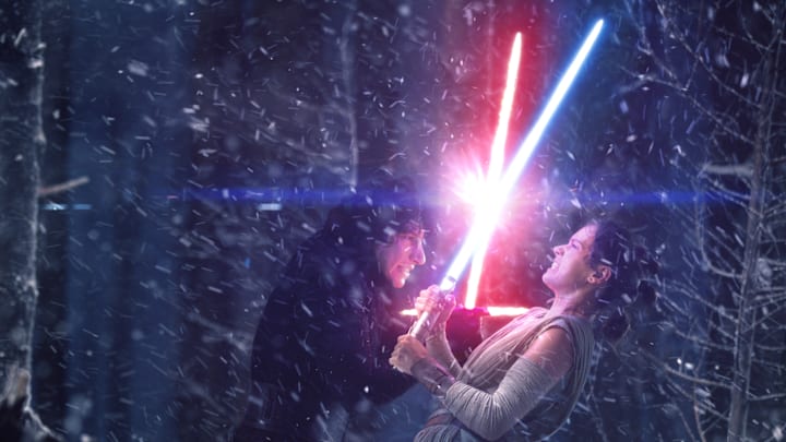 Star Wars: The Force Awakens.. Kylo Ren (Adam Driver) and Rey (Daisy Ridley)..Photo: David James.. ©2016 Lucas Film Ltd. All Rights Reserved. 