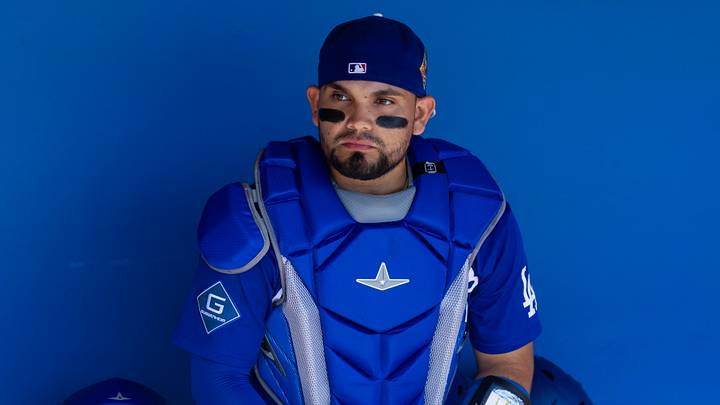 Los Angeles Dodgers catcher Eliezer Alfonzo against the Arizona Diamondbacks during a spring training game at Camelback Ranch in March 2026. Los Angeles Dodgers catcher Eliezer Alfonzo against the Arizona Diamondbacks during a spring training game at Camelback Ranch in March 2026.