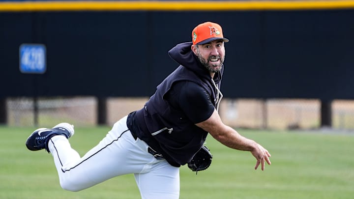 Detroit Tigers pitcher Justin Verlander practices during spring training at TigerTown in Lakeland, Fla. on Tuesday, Feb. 17, 2026. Detroit Tigers pitcher Justin Verlander practices during spring training at TigerTown in Lakeland, Fla. on Tuesday, Feb. 17, 2026.