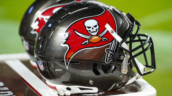 A general view of Tampa Bay Buccaneers helmets against the Kansas City Chiefs.