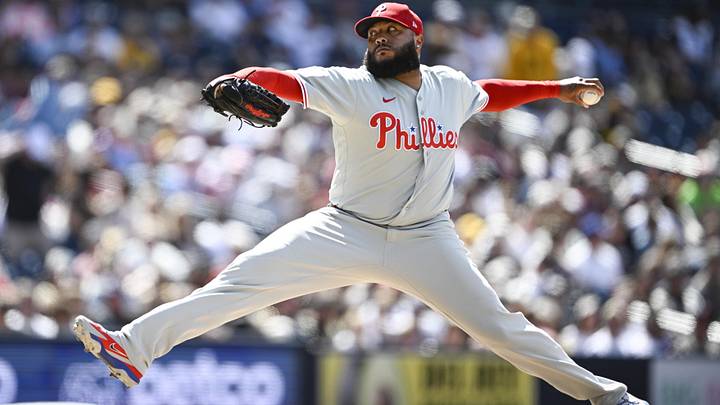 May 27, 2026; San Diego, California, USA; Philadelphia Phillies pitcher Jose Alvarado (46) delivers during the ninth inning against the San Diego Padres at Petco Park. May 27, 2026; San Diego, California, USA; Philadelphia Phillies pitcher Jose Alvarado (46) delivers during the ninth inning against the San Diego Padres at Petco Park.
