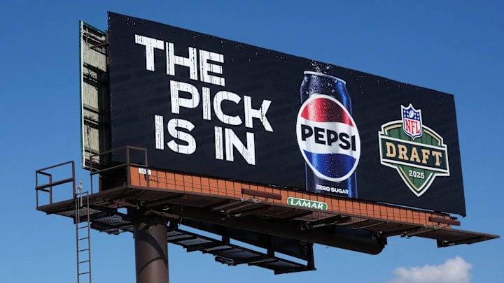 Apr 23, 2025; Green Bay, WI, USA; A Pepsi advertisement promoting the 2025 NFL Draft. Mandatory Credit: Kirby Lee-Imagn Images Apr 23, 2025; Green Bay, WI, USA; A Pepsi advertisement promoting the 2025 NFL Draft. Mandatory Credit: Kirby Lee-Imagn Images