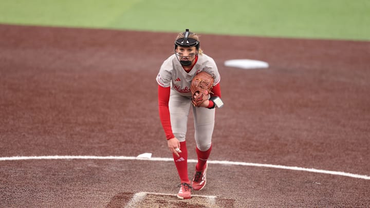 Nebraska pitcher Jordy Bahl prepares to deliver against Iowa in Iowa City on April 4, 2025.
