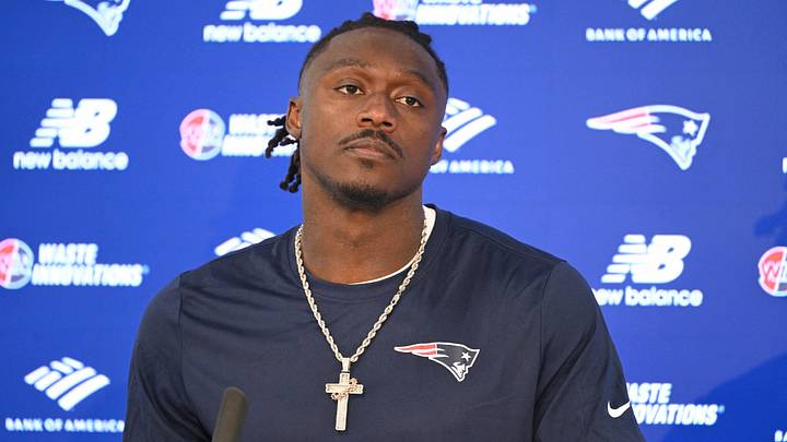 New England Patriots wide receiver A.J. Brown (1) speaks at a press conference after practice at the team's OTA at Gillette Stadium. Mandatory Credit: Eric Canha-Imagn Images New England Patriots wide receiver A.J. Brown (1) speaks at a press conference after practice at the team's OTA at Gillette Stadium. Mandatory Credit: Eric Canha-Imagn Images