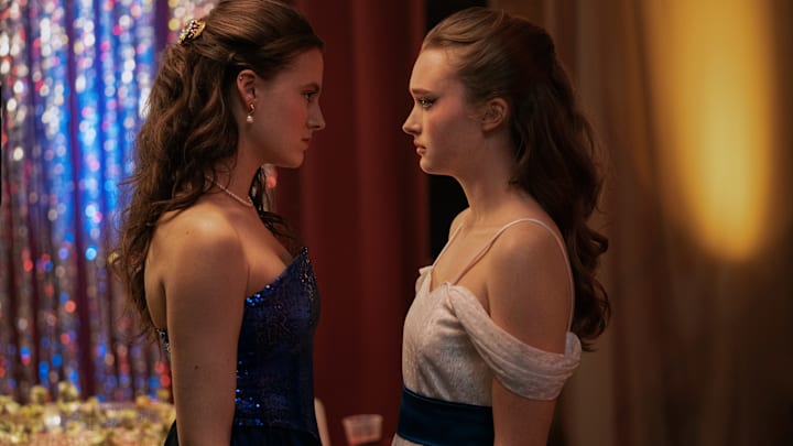 (L-R) Fina Strazza as Tiffany Falconer and India Fowler as Lori Granger in Fear Street: Prom Queen