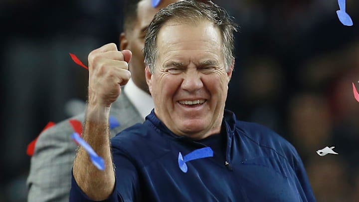 Bill Belichick celebrates after Super Bowl LI where the New England Patriots vs The Atlanta Falcon at NRG Stadium, Houston.