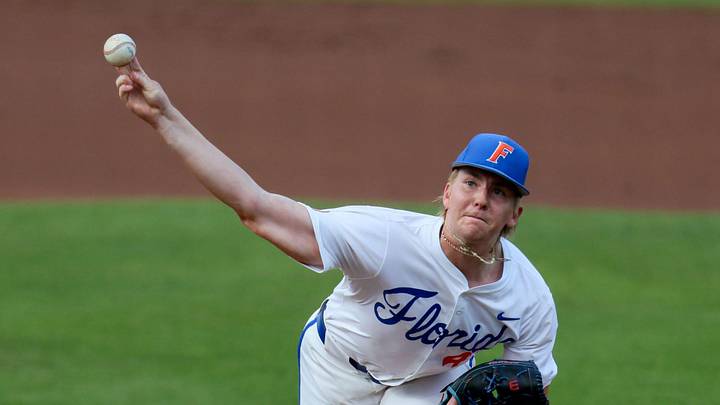 Florida pitcher Aidan King (47) pitches during an NCAA baseball game at Condron Family Ballpark at Alfred A. McKethan Field in Gainesville, FL on Friday, April 24, 2026. [Alan Youngblood/Gainesville Sun]