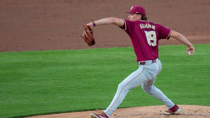Florida State pitcher John Abraham (19) is the starter against Florida, March 10, 2026, at Condron Family Ballpark in Gainesville, Florida. [Cyndi Chambers/ Gainesville Sun] 2026