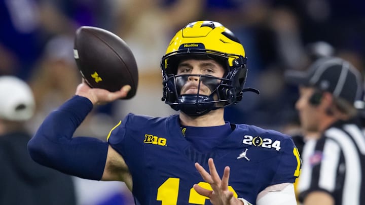 Jan 8, 2024; Houston, TX, USA; Michigan Wolverines quarterback Jack Tuttle (13) against the