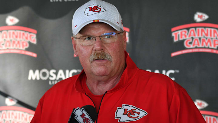 Kansas City Chiefs head coach Andy Reid speaks to the media after training camp at Missouri Western State University.
