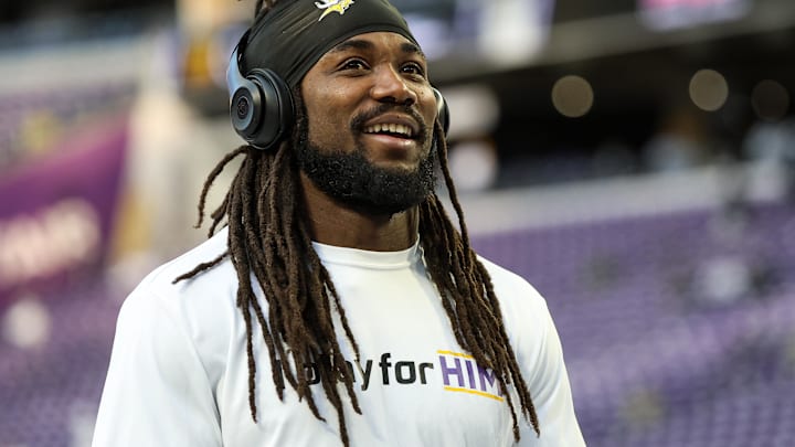 Dec 24, 2022; Minneapolis, Minnesota, USA; Minnesota Vikings running back Dalvin Cook (4) warms up before the game against the New York Giants at U.S. Bank Stadium. 