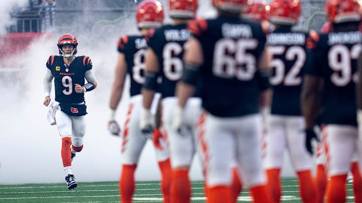 Cincinnati Bengals quarterback Joe Burrow (9) takes the field before the NFL game between the Cincinnati Bengals and the Denver Broncos at Paycor Stadium in Cincinnati on Saturday, Dec. 28, 2024. Cincinnati Bengals quarterback Joe Burrow (9) takes the field before the NFL game between the Cincinnati Bengals and the Denver Broncos at Paycor Stadium in Cincinnati on Saturday, Dec. 28, 2024.