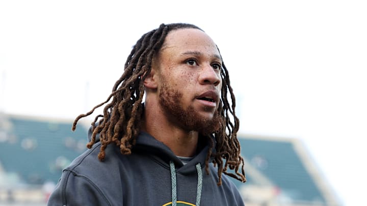 Cornerback Eric Stokes ahead of an NFL playoff matchup between the Green Bay Packers and Philadelphia Eagles