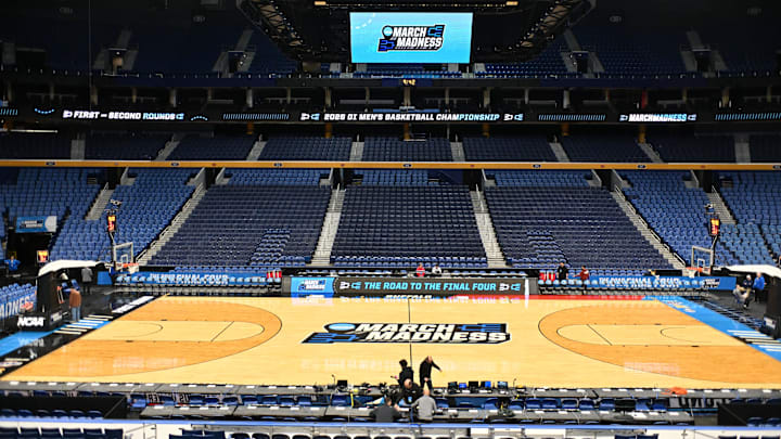 Mar 18, 2026; Buffalo, NY, USA; The court of the KeyBank Center arena ahead of the first round of the men's 2026 NCAA Tournament. Mandatory Credit: Mark Konezny-Imagn Images Mar 18, 2026; Buffalo, NY, USA; The court of the KeyBank Center arena ahead of the first round of the men's 2026 NCAA Tournament. Mandatory Credit: Mark Konezny-Imagn Images