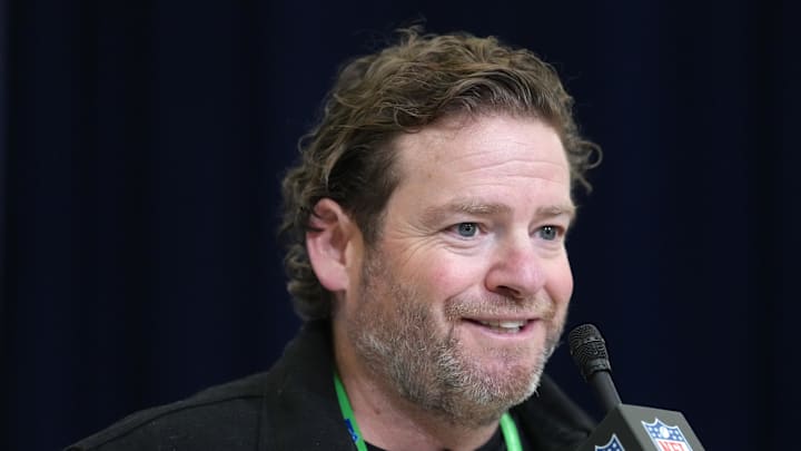 Seattle Seahawks general manager John Schneider speaks at the NFL Scouting Combine.