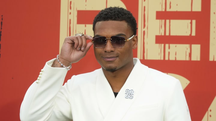 Apr 24, 2025; Green Bay, WI, USA; Michigan Wolverines cornerback Will Johnson on the red carpet before the 2025 NFL Draft at Lambeau Field. Mandatory Credit: Kirby Lee-Imagn Images