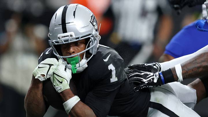 Oct 18, 2026; Paradise, Nevada, USA; Las Vegas Raiders wide receiver Tre Tucker (1) catches a pass for a touchdown in the fourth quarter against the Buffalo Bills at Allegiant Stadium. Mandatory Credit: David Brytus-Imagn Images Oct 18, 2026; Paradise, Nevada, USA; Las Vegas Raiders wide receiver Tre Tucker (1) catches a pass for a touchdown in the fourth quarter against the Buffalo Bills at Allegiant Stadium. Mandatory Credit: David Brytus-Imagn Images